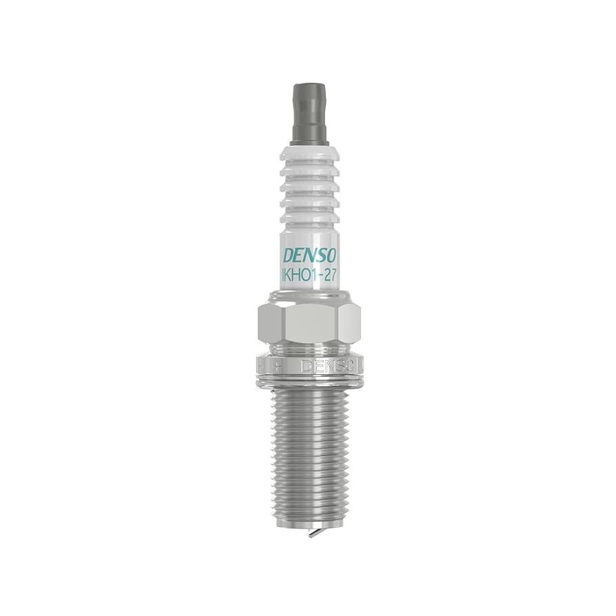 Denso IKH01-27 spark plug on a white background.